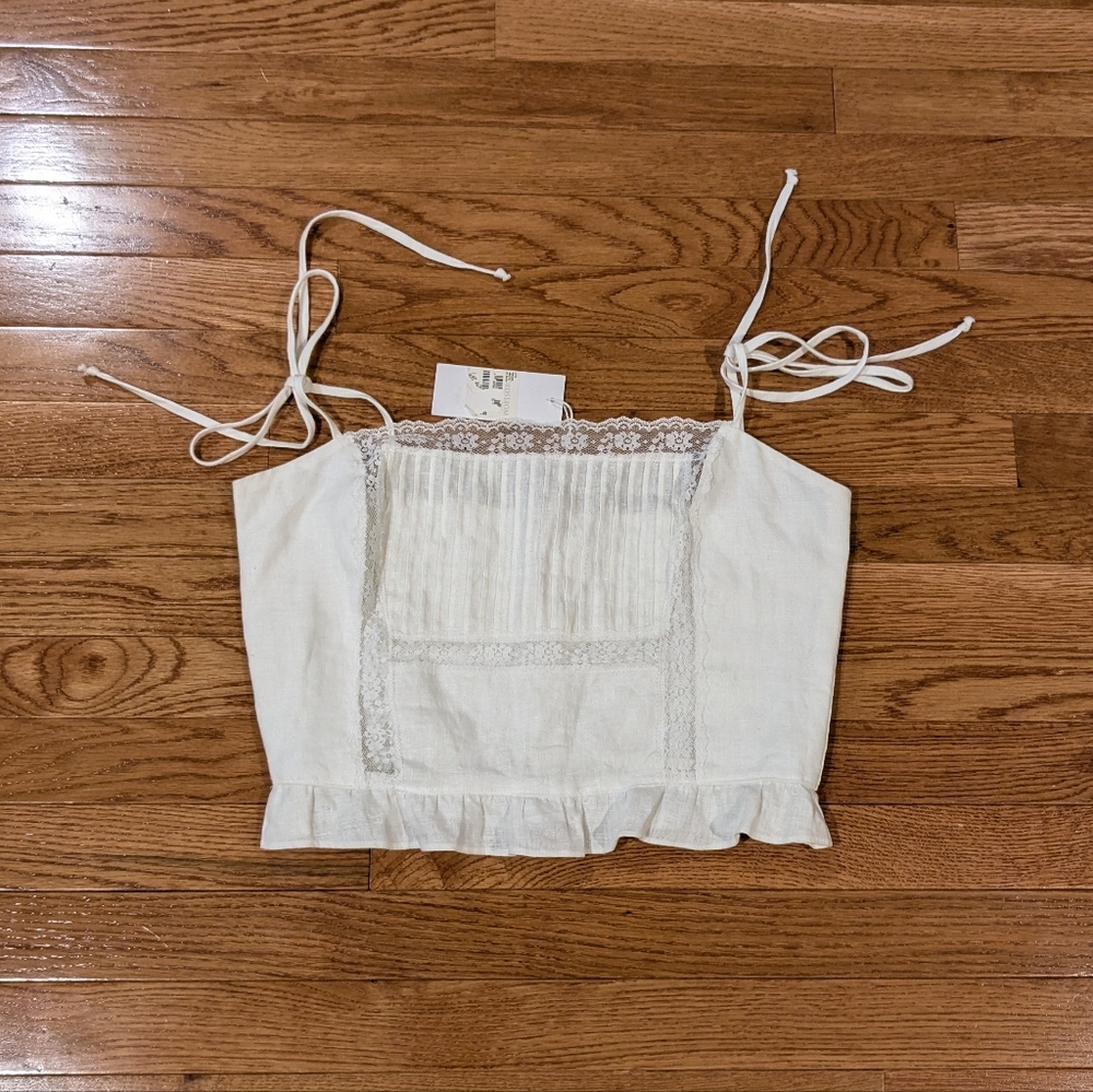 Reformation Mason Tie Strap Linen White Crop Top NWT Size 8